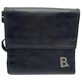 Balenciaga-Balenciaga Black Leather Shoulder Wallet-Black