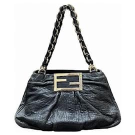 Fendi-Fendi Leather Chain Handbag 8BR615-Black