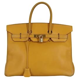 Hermès-HERMES Birkin 35 Hand Bag Leather Yellow Gold Auth bs19278-Golden,Yellow