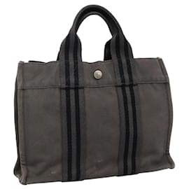 Hermès-HERMES Fourre Tout PM Sac Tote Toile Gris Auth 105922-Marron