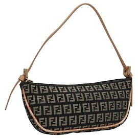 FENDI Zucchino Canvas Accessory Pouch Black Auth yk17236 Black