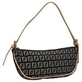 Fendi-FENDI Zucchino Canvas Accessory Pouch Black Auth yk17236-Black