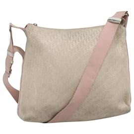 Christian Dior-Christian Dior Trotter Canvas Shoulder Bag Beige Pink Silver Auth mr996-Silvery,Pink,Beige