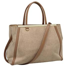 Fendi-FENDI To joule Hand Bag Canvas 2way Gold Beige Auth hk1977-Beige,Golden