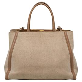 Fendi-FENDI To joule Hand Bag Canvas 2way Gold Beige Auth hk1977-Beige,Golden