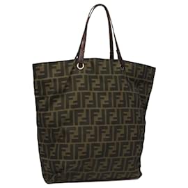 Fendi-FENDI Zucca Canvas Tote Bag Brown Black Auth 112832-Brown,Black