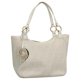 Fendi-FENDI Zucca Canvas Hand Bag PVC White Gold Auth bs21927-White,Golden