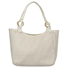 Fendi-FENDI Zucca Canvas Hand Bag PVC White Gold Auth bs21927-White,Golden
