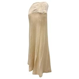 Autre Marque-Olivine Gabbro Beige Metallic Wool Knit Midi Skirt-Beige