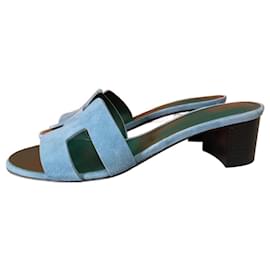 Hermès-Oasis Sandals Mineral Blue Color-Green,Light blue