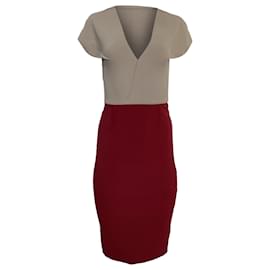 Roland Mouret-Roland Mouret Colorblock V-neck Dress in Beige Polyester-Beige