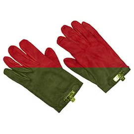Hermès-Hermes Kelly Leather Gloves Red Gold-Red