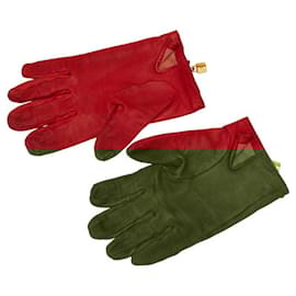 Hermès-Hermes Kelly Leather Gloves Red Gold-Red