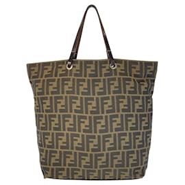Fendi-Fendi Zucca Canvas Leather Tote Bag-Brown