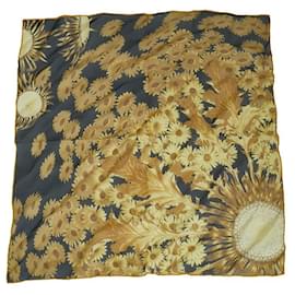 Hermès-Hermes Silk Scarf FLEURS et CARLINES-Golden,Metallic