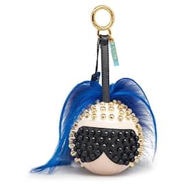 Fendi-Fendi Leather Monster Punkito Bag Charm Keychain-Brown,Beige