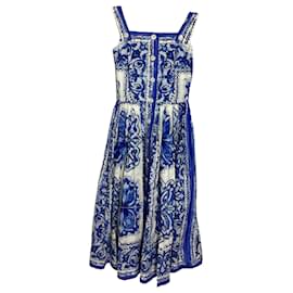 Dolce & Gabbana-Dolce & Gabbana Majolica Print Midi Dress in Blue Cotton-Other