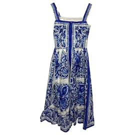 Dolce & Gabbana-Dolce & Gabbana Majolica Print Midi Dress in Blue Cotton-Other