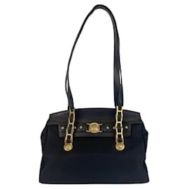 Versace-Versace Nylon Leather Sunburst Shoulder Bag-Black