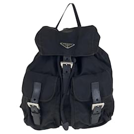 Prada-Prada Nylon Leather Backpack-Black