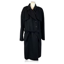 Chanel Schwarzer Kaschmir-Trenchcoat mit Gürtel Größe 42 FR Schwarz