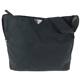 Prada-Prada Nylon Tessuto Logo Plate Shoulder Bag-Black