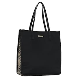 Autre Marque-Burberrys Nova Check Tote Bag Nylon Leather Black Beige Silver Auth bs21825-Black,Silvery,Beige