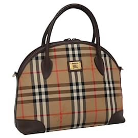 Autre Marque-Burberrys Nova Check Hand Bag Canvas Beige Brown Auth 110262-Brown,Beige