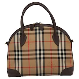 Autre Marque-Burberrys Nova Check Hand Bag Canvas Beige Brown Auth 110262-Brown,Beige
