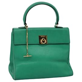 Céline-CELINE Hand Bag Leather Green Gold Auth yk17263-Golden,Green