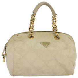 PRADA Borsa a mano con catena in nylon beige oro Auth mr979 Beige D'oro