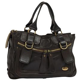 Chloé Bolsa de mão de couro marrom Chloe Bay Auth ki5335 Marrom