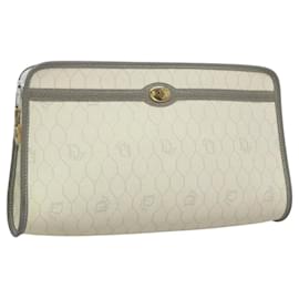 Christian Dior-Christian Dior Honeycomb Canvas Clutch Bag PVC Leather White Auth ti2743-White
