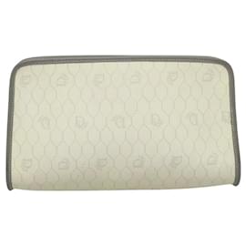 Christian Dior-Christian Dior Honeycomb Canvas Clutch Bag PVC Leather White Auth ti2743-White