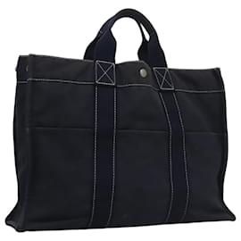 Hermès-HERMES Deauville MM Sac Tote Toile Marine Argent Auth yk16987-Argenté,Bleu Marine