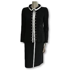 Chanel-CHANEL 04P BLACK WOOL SILK Suit-Black