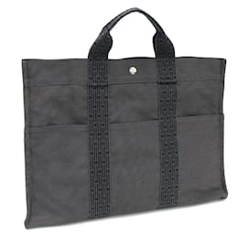 Hermès-Sac à main en toile grise Hermes Air Line Tote MM-Marron