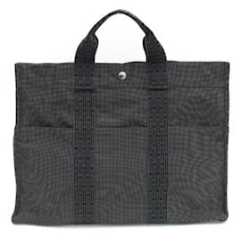 Hermès-Sac à main en toile grise Hermes Air Line Tote MM-Marron