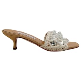 Aquazzura-Aquazzura Oat Crochet Crystal Embellished Cote 50 Sandals-Cream