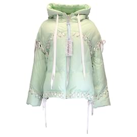 Autre Marque-Khrisjoy Pale Mint Lace Detail Hooded Puffer Jacket-Green