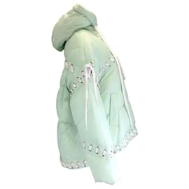 Autre Marque-Khrisjoy Pale Mint Lace Detail Hooded Puffer Jacket-Green