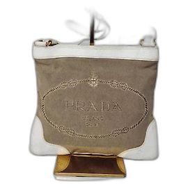 Bolsa transversal Prada Canapa Logo Jacquard Marrom/Branco Marrom Branco