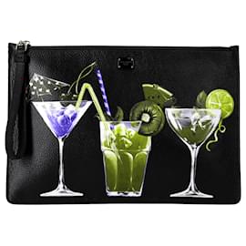 Dolce & Gabbana-Dolce & Gabbana Cocktail Print Clutch in Black Leather-Multiple colors