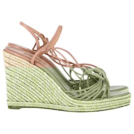 Aquazzura-Aquazzura Whisper 85 Espadrille Wedge Sandals In Brown Leather-Brown,Red