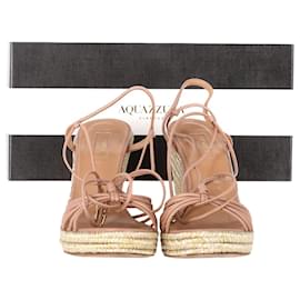 Aquazzura-Aquazzura Whisper 85 Espadrille Wedge Sandals In Brown Leather-Brown,Red