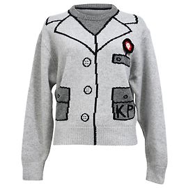 Grau Wollpullover mit Blumenapplikation Kenzo Boke Trompe L'oeil Grau