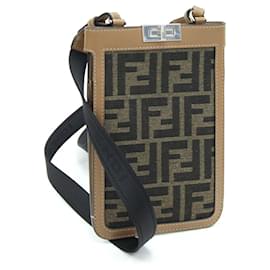Fendi-Fendi Brown Jacquard Leather Pochette Phone Case-Brown