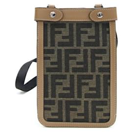Fendi-Fendi Brown Jacquard Leather Pochette Phone Case-Brown