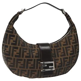 Fendi-FENDI Zucca Canvas Croissant Shoulder Bag Black Brown Auth yk17081A-Brown,Black