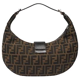 Fendi-FENDI Zucca Canvas Croissant Shoulder Bag Black Brown Auth yk17081A-Brown,Black